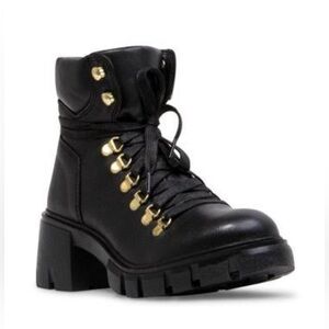 ➡️ Steve Madden ⬅️ Hint Chunky Lug Sole Black Leather Hiker Combat Boots Size 8